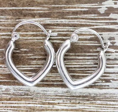 Vintage Heart Tube Sterling Silver Hoop Earrings 925 Pretty Hoops • $20.40