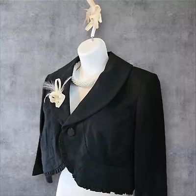 BNWoT Size 12 Linen Mix Per Una M&S Black Bolero Shrug Short Jacket W Fascinator • £25