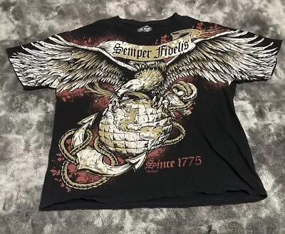 Vintage 7.62 Designs Semper Fidelis Y2K Eagle AOP T Shirt Mens Size XL • $19.95