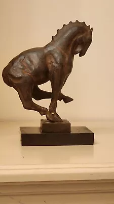 Unique Vintage Bronze/Metal Wild HORSE Statue With Marble Base 7.12 Pounds • $200