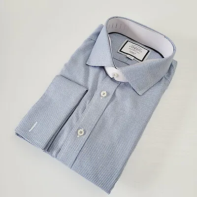 Charles Tyrwhitt Blue 18  Classic Fit Shirt Non Iron French Cuff 37  Sleeve • £24.95