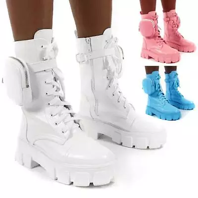 Womens Goth Punk Zip Chunky Platform Shoes Lace Up Combat Ankle Boots • $31.58