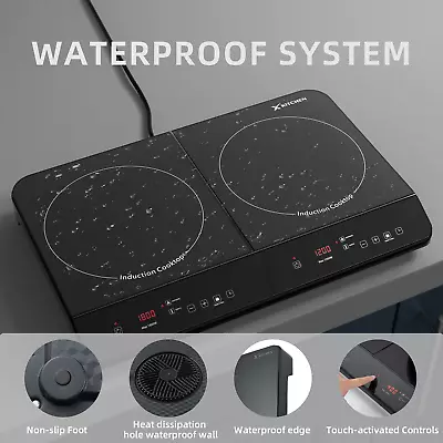 22.5inch Electric Induction Cooktop 2 Burners 1800W Stove Top Touch Control 120V • $92.39