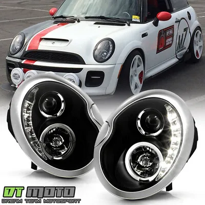 Black 2002-2006 Mini Cooper Projector Headlights W/DRL LED Daytime Running Lamps • $225.99