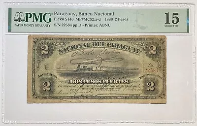 Banco Nacional Del Paraguay 🇵🇾 2 Pesos Fuertes 1886 P-S146 PMG15 TOP POP • $1250