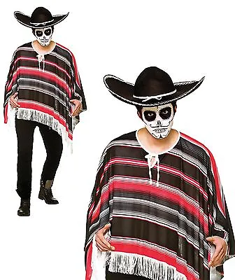 Day Of The Dead Mexican Poncho Fancy Dress Costume Adult Halloween Horror Spooky • £10.99