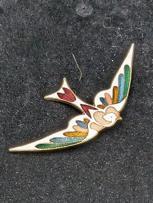 60s Vintage French Enamel Swallow Tail Bird Brooch Green Blue Red White  • $19.95