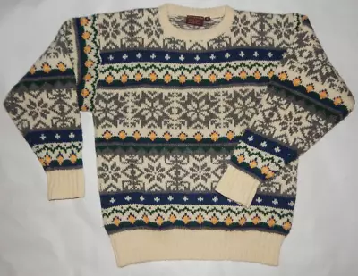 CHAPS Ralph Lauren  Shetland Wool Fair Isle Snowflake Sweater Size XL VTG 80s • $19.99