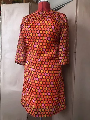 1970s Party Dress - True Vintage - Size 14 Orange Yellow And Pink Chiffon • £20