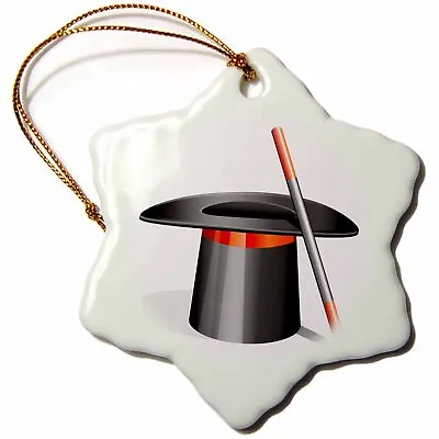 3dRose Black And Red Magician Hat With Wand 3 Inch Snowflake Porcelain Ornament • $14.99