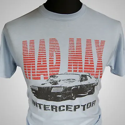 Mad Max V8 Interceptor T Shirt Retro Movie V8 Car MFP Pursuit Falcon Light Blue • $18.93