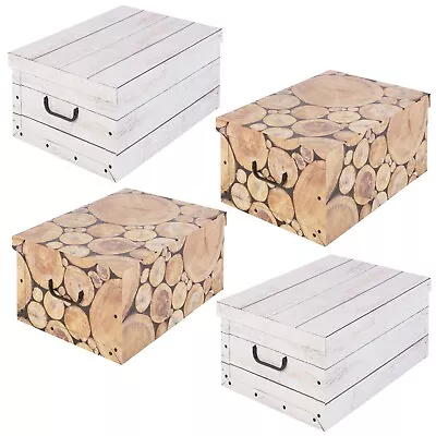 £14.99 • Buy 4x Collapsible Storage Boxes Handles Underbed Cardboard Lightweight Wooden Style