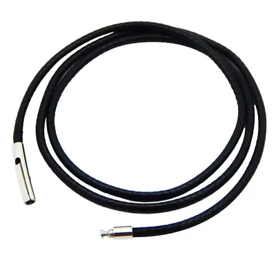 $4.95 • Buy 2mm/3mm Black Rope Leather Cord Chain Necklace Stainless Steel Clasp 16-34inch