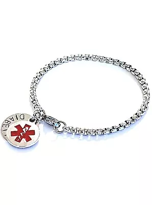 Medical Alert Bracelet Warning Stainless Steel Box Chain Disc & Charm  • £6.99