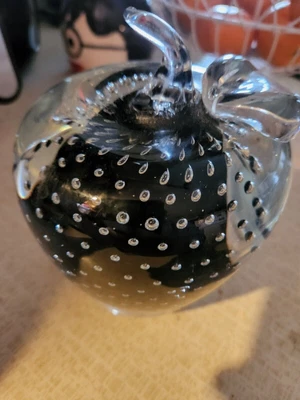 $33.99 • Buy Large Black Clear Murano Apple Paper Weight? Bookend Controlled Bubbles