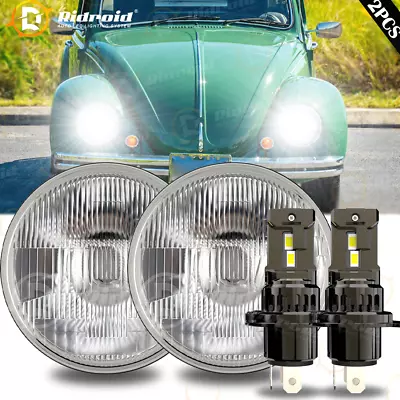 100W H4 LED Bulb Hi-Low+7  Round Glass Clear Lens Headlights H6024 For VW Beetle • $79.99