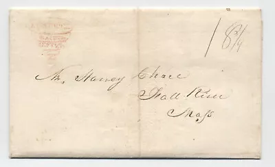 1832 Augusta ME Horn Of Plenty Fancy Red Handstamp Stampless Letter [h.4118] • $49.99