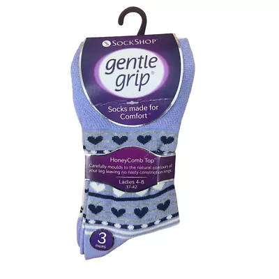 £6.49 • Buy 3 Pairs Womens Lilac Cream Hearts Gentle Grip Honey-Comb Non Elastic Socks 4-8