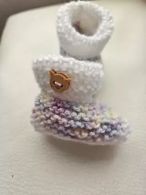 Hand Knitted Newborn White  Multi Booties New  • £2.50