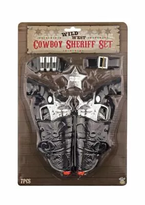 7PC COWBOY SHERIFF TWIN HOLSTER & GUNS Toy Play Set Wild West Fancy Dress Party • £6.99