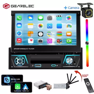 Single 1DIN 7  Flip Out Car Stereo BT USB AUX Touch Screen FM Radio MP5 Player • £63.99