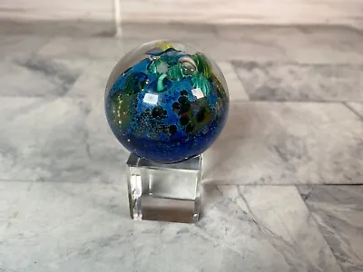 Josh Simpson Signed Art Glass Marble Inhabited Planet 1998 1 3/4” Diameter • $79.99