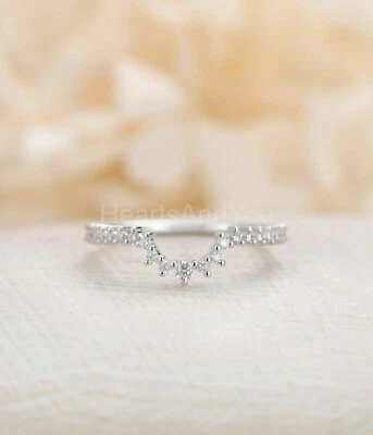 $139.99 • Buy 1ct Simulated Diamond Wedding Band Curved Stackable Women White Gold Plated