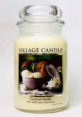 1 Village Candle COCONUT VANILLA Large 2-Wick Classic Jar Candle 21.25 Oz • $19.99