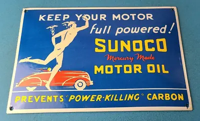 Vintage Sunoco Mercury Made Sign - Auto Gas Pump Plate Porcelain Motor Oil Sign • $139.47