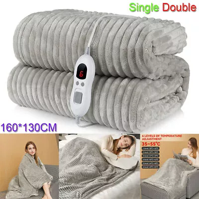 Luxurious Electric Heated Heat Throw Soft Fleece Grey Over Blanket Double Single • £31.99