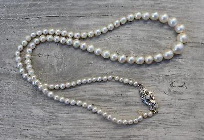 Vintage Sterling Silver Graduated Cultured Pearl Strand Necklace 1.6mm~3.9mm • $98