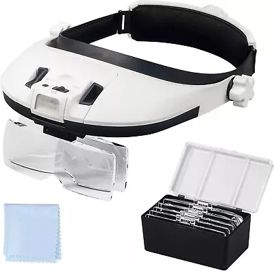  Large Lens Head Magnifier Headband Magnifying Glass With Light Hands Free 8  • $44.30