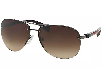 Prada Linea Rossa Pilot PS 56MS Sunglasses Gunmetal/Brown Gradient 62mm • $149.99