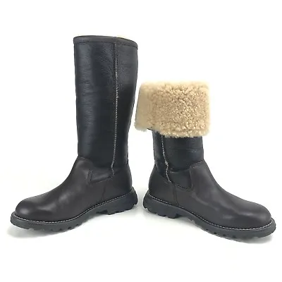 UGG Boots 5 Womens Brown Black Tall Leather Sheepskin Lined Convertible New • $199.98