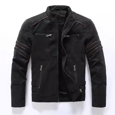 Men's Frosted PU Leather Fashion Business Casual Slim PU Jacket Motorcycle Coat • $57.91