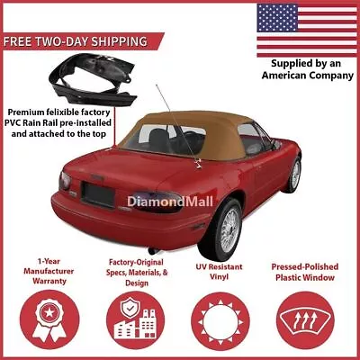 1990-05 Mazda Miata Convertible Soft Top W/DOT Approved Window & Rain Rail Tan • $314.10