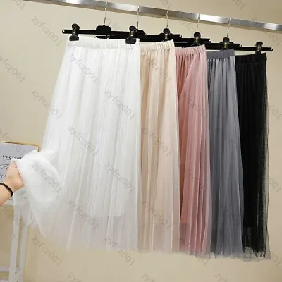 £10.99 • Buy Women High Waist Mesh Tutu Maxi Skirts Sheer Net Tulle Pleated A-Line Long Dress