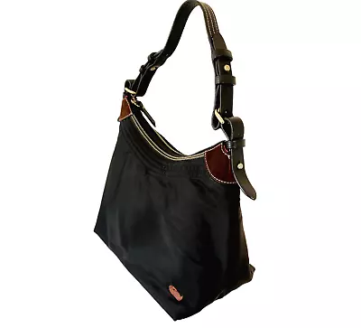 Dooney & Bourke Erica Hobo Bag Shoulder Tote Black Nylon Leather Strap Duck Logo • $49.99