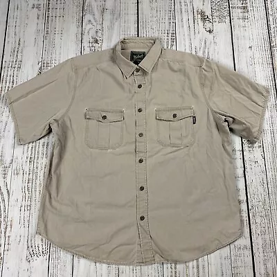 Woolrich Xl Vtg Khaki Work Shirt Short Sleeve Cotton Button-up Fishing Pockets • $19.99