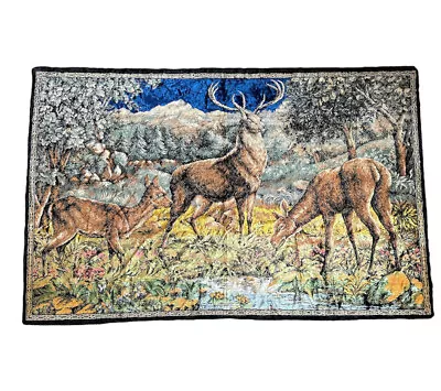 XL 71x46 Vintage Deer Elk Velvet Tapestry Rug Wall Hanging Hunting Nature Cabin • $45.50