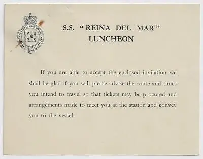 S.S. REINA DEL MAR Luncheon Invite Pacific Steam Navigation Company Pre.1964 • £15