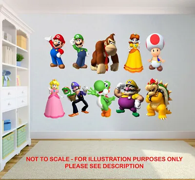 Mario Character Super Wall Sticker Home Kids Game Bedroom Mouse Decor Yoshi • £2.99