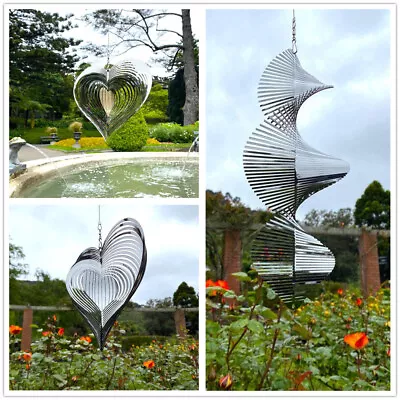 3D Heart Wind Spinner Outdoor Yard Garden Metal Hanging Home Garden Decor • £7.99