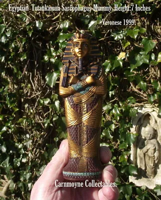 Egyptian Tutankamun Sarcophagus Figurine & Mummy. Height:7 Inches.AH2324. • £69.99