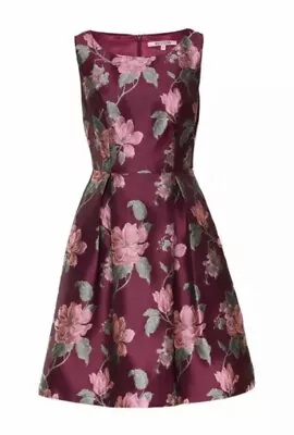 REVIEW Dress Size 10 Burgundy Floral Magnolia Bloom POCKETS $299 As New • $79