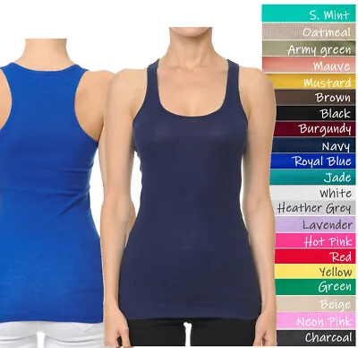 (Ambiance) Ribbed Racer Back Tank Top Long Basic Muscle Shirt Junior & Plus Size • $6.99