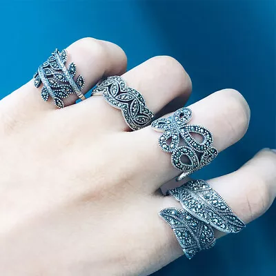 Real Solid 925 Sterling Silver Marcasite Rings Flowers Fashion Jewelry Size 6-10 • $56.95