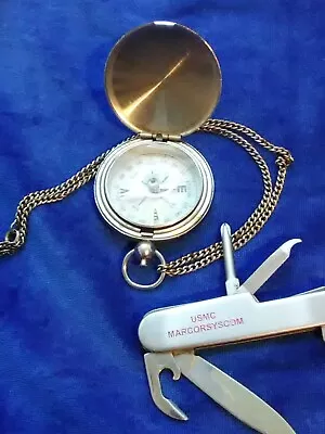 Vintage Stainless Compass / Chain And USMC Advertising Multi Knife - Japan • $14.98