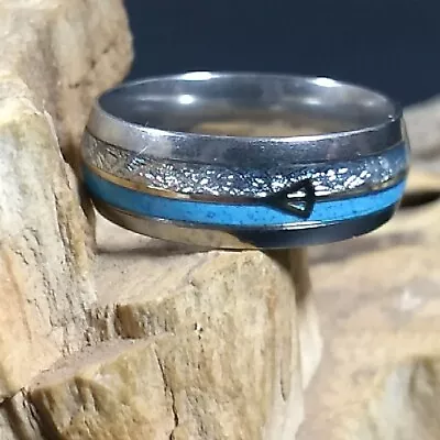 Men's Stainless Steel Southwestern Western Style Turquoise Color Band Ring Sz 12 • $12.99