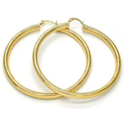 Women's Large Real 14K Gold Plated Round Hoop Earrings Hollow Design (60mm) • $13.99